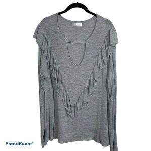Abound Keyhole Ruffle Boat Neck Long Sleeve Shirt